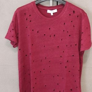 IRO Linen Clay Top Distressed/holes Burgundy